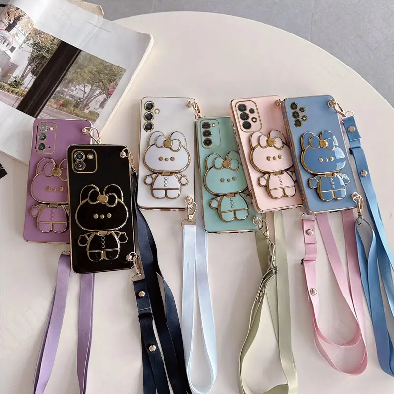 A 54 14 34  Mirror Rabbit Crossbody Lanyard Case For Samsung Galaxy A14 A34 A54 A24 A23 A04 A12 A33 A53 A02 A03 A05 4G 5G Cover