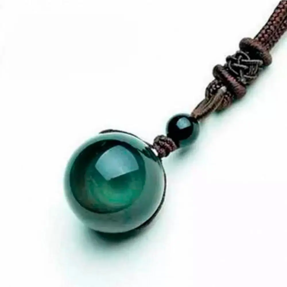 Fashion A+++ Stone Good Quality Top Black Crystal Natural Beads Lucky Obsidian Rainbow Ball Pendant Eye