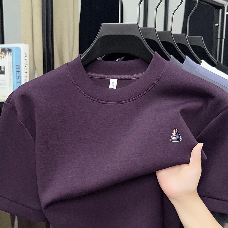 

Luxury Men's New High Quality Short-Sleeved T-Shirt Round Neck Embroidery Thickened Tops Fashion Trend Exquisite Men's Clothing