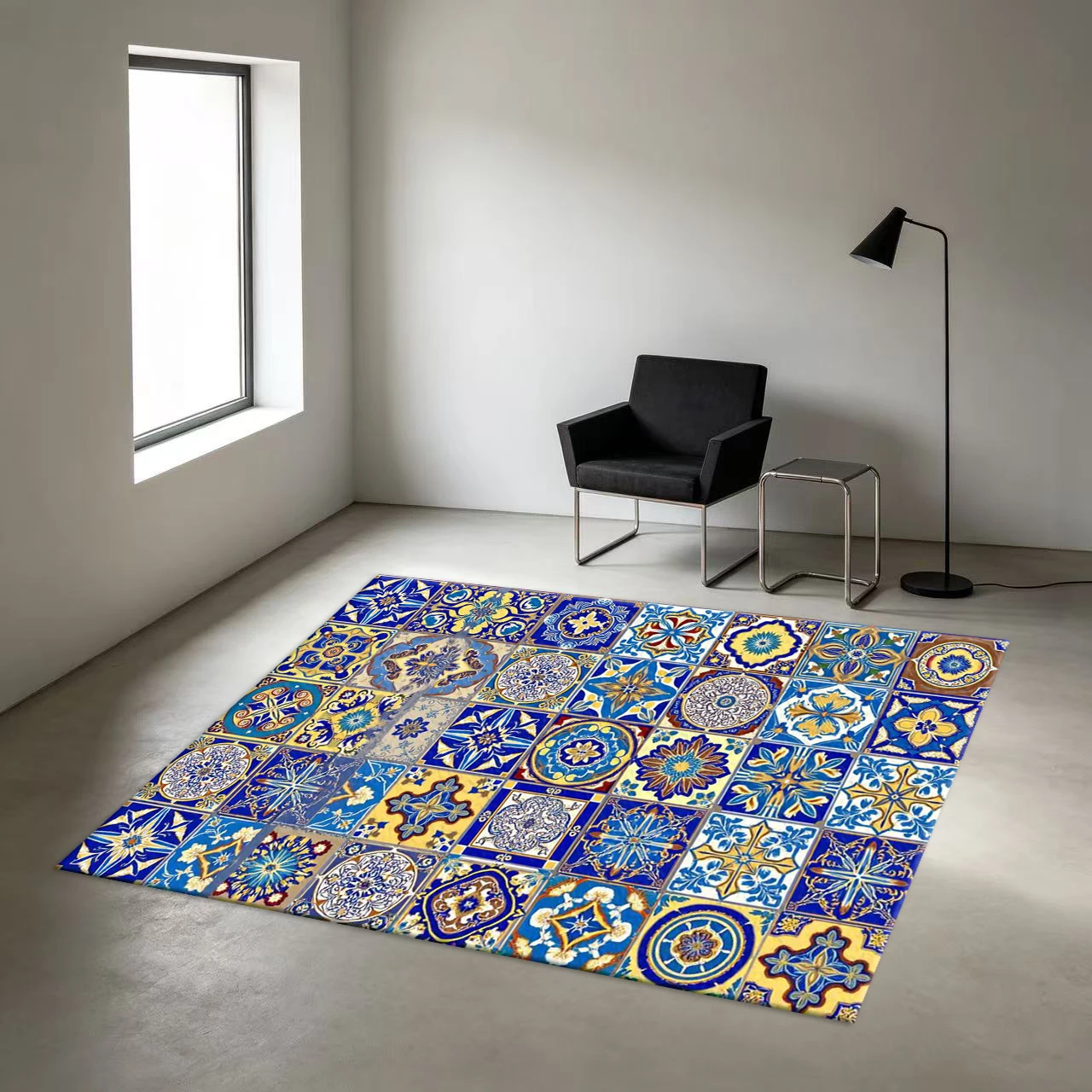 Mediterranean Tile Pattern Carpet Floor Decoration Large Area Home Carpet