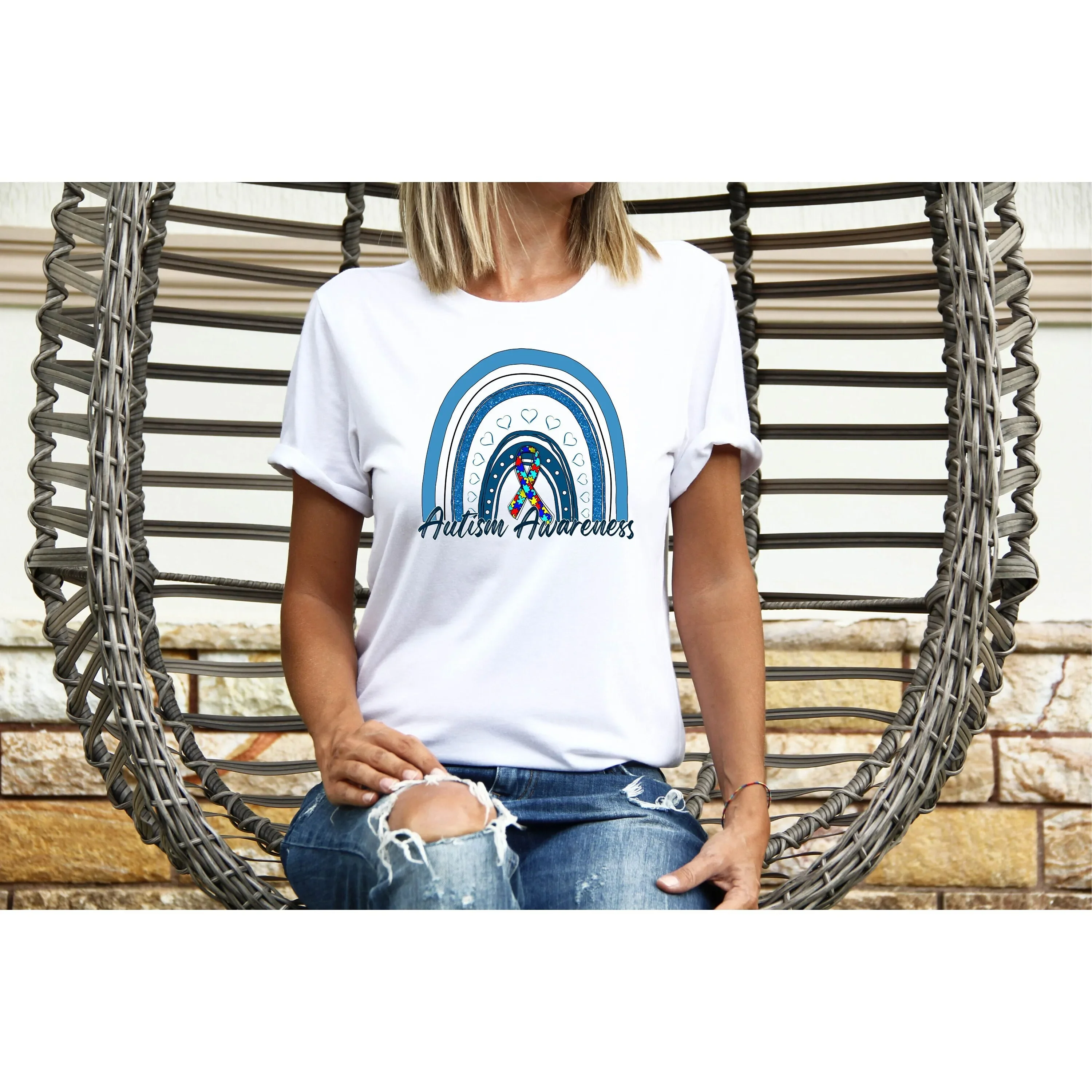 Autism Awareness T Shirt Acceptance Special Education Rainbow Inclusion In April We Wear Blue