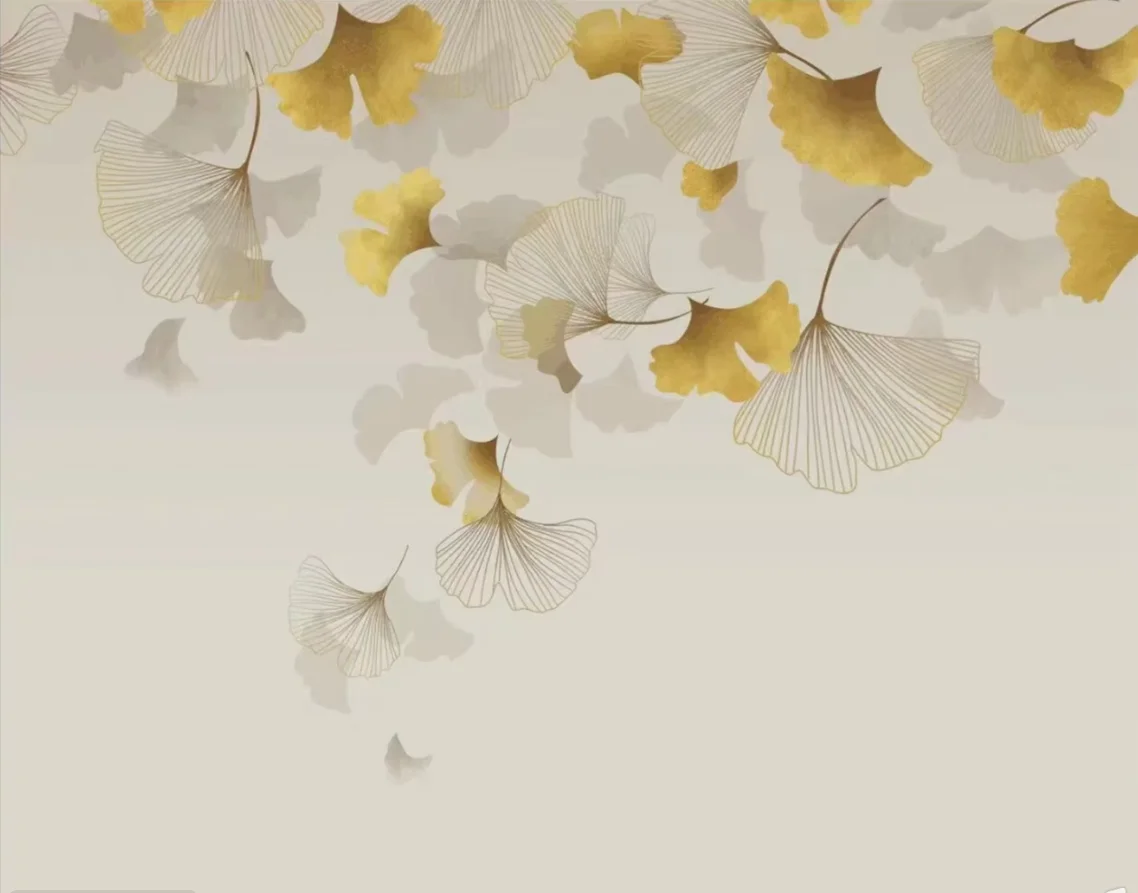 

Индивидуальные фотообои: Скандинавские тропические листья, геометрические линии, листья гинкго. Обои для фоновой стены за телевизором и диваном. Декор для дома.