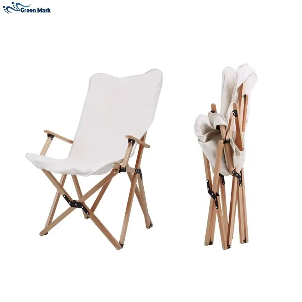 Customized Beach Chair Beech Canvas Easy Foldable Outdoor Camping Folding Wood Chairs
