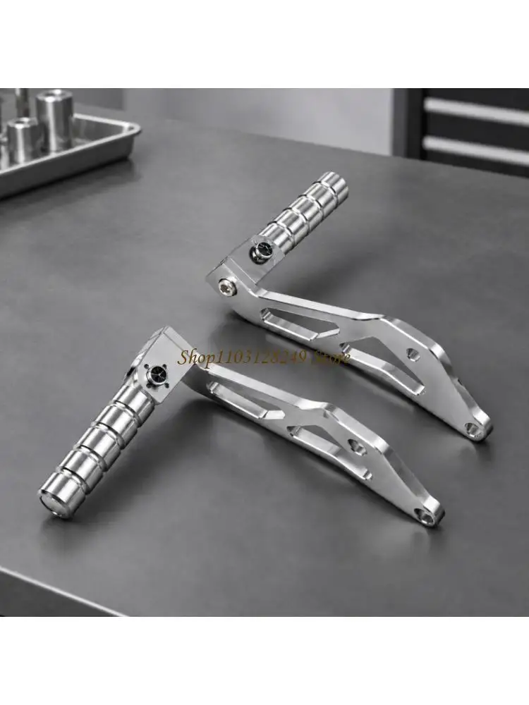 N5KD Rear Motorcycle Passenger Footrest Pair with Ribbed Pegs, Hinged Action, and Left and Right Slotted Mounting Arms for