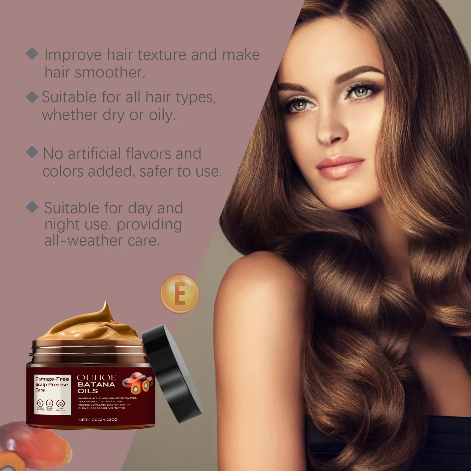 Smooth Hair Mask Batana Oil Anti Frizz Curly เสริมสร้างรากผมร่วงบํารุงหนังศีรษะ Repairing Moisturizing Hair Mask