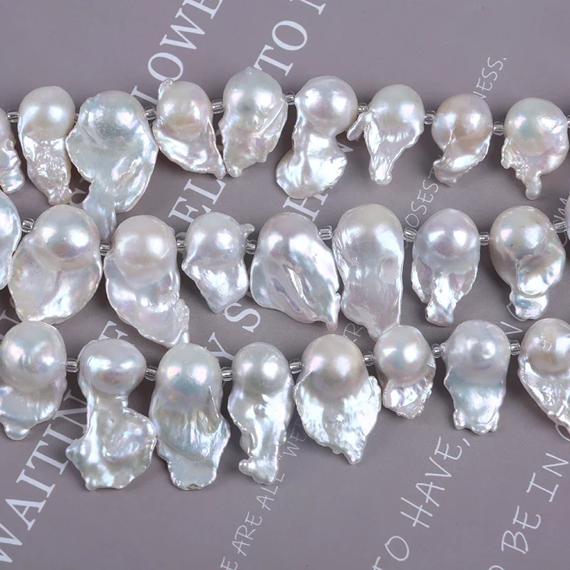 18cm short strands 14-18mm white fireball shape baroque cultured freshwater pearl top drilled for jewelry making