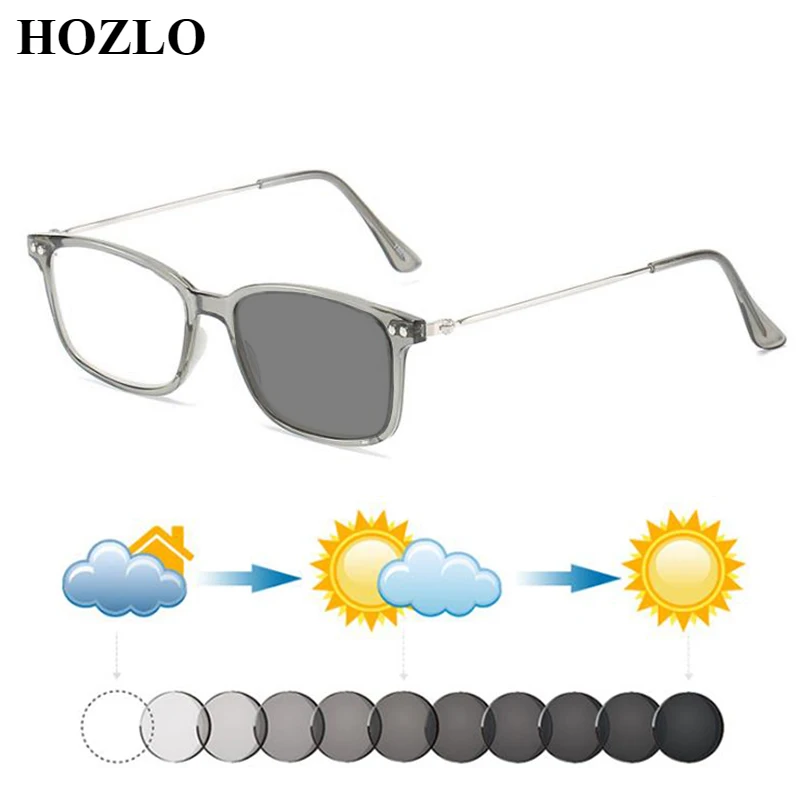 Unisex Business Rectangle Rivets Photochromic Sun Reading Glasses Magnifier Women Men Presbyopia Sunglasses for Driving Fishing