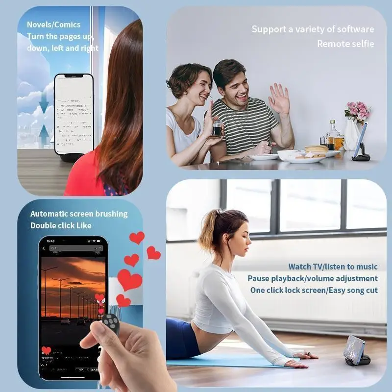 Wireless Remote Ring: Phone selfie/video control, auto page turner for apps, essential selfie accessory