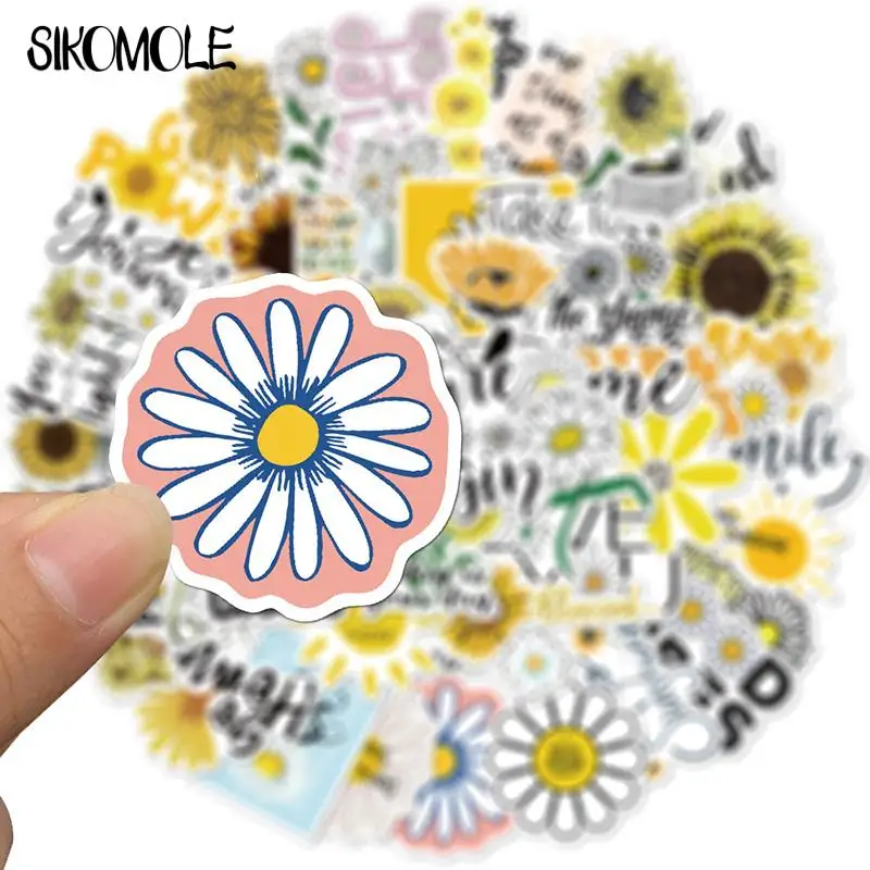 50PCS Cartoon Flowers Daisies Stickers For Kid Girl Vsco Fashion Kawaii Skateboard Fridge Guitar Laptop Luggage Decal Sticker F4