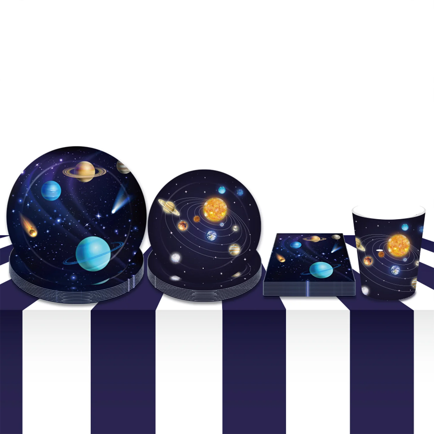 Cartoon Cosmic Space Planet Einweggeschirr Sets Kindergeburtstag Teller Papierservietten Tassen Babyparty Party Tischdekoration