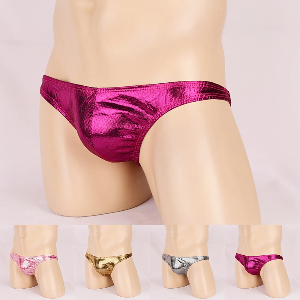 Mens Sexy Wet Look Shiny Briefs Low Waist G-String Lingerie Seamless Thong Underwear Clubwear Peni Bulge Pouch Underpants