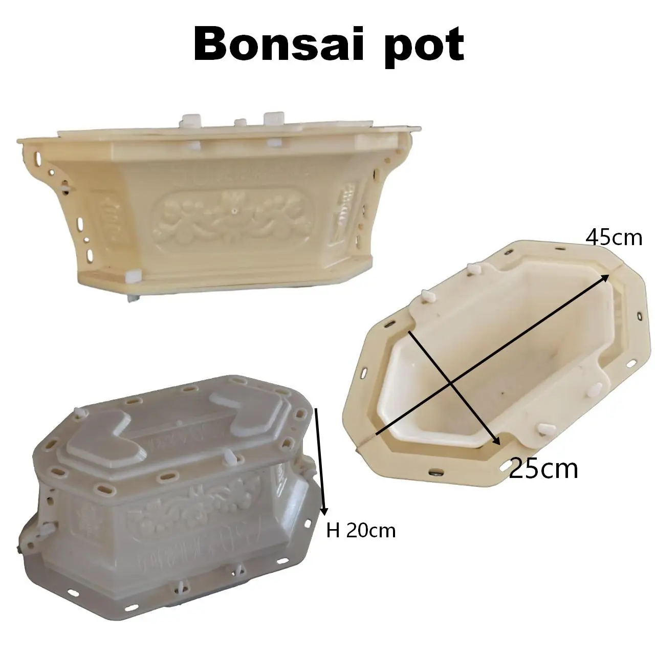 Diamond Bonsai Pot Mold ABS Plastic Concrete Planter Mould Embossed Cement Flower Pot Mould for Garden DIY Landscaping