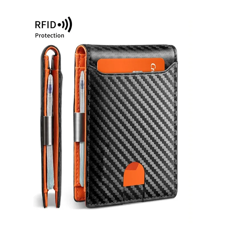 Тонкие кошельки с зажимом для денег для мужчин, держатель для карт с блокировкой RFID, минималистичный маленький кожаный двойной мужской кошелек с передним карманом
