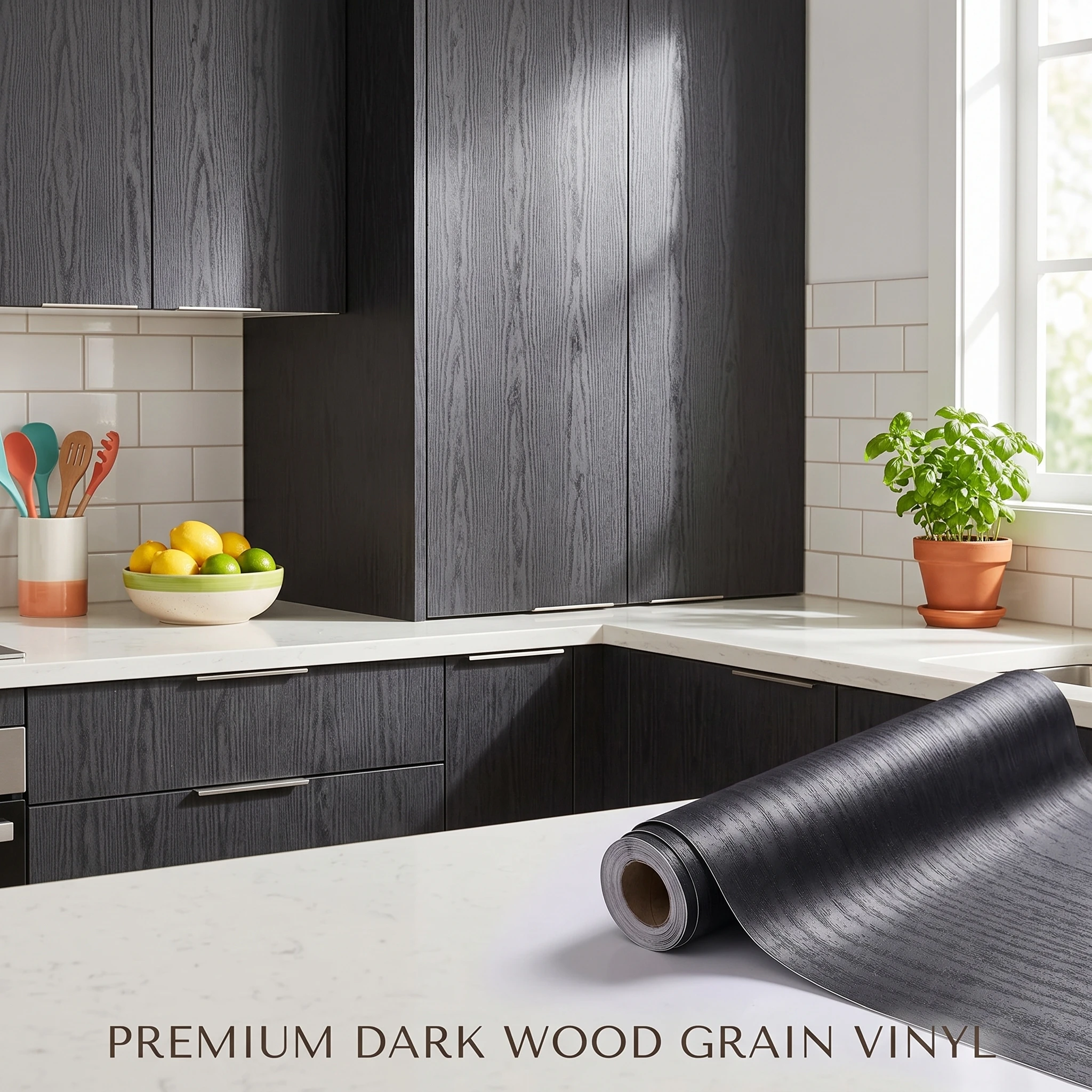 Black Wood Grain Waterproof Contact Paper Peel And Stick Vinyl Wallpaper Removable Decor Film for Desktop Furniture Renovation