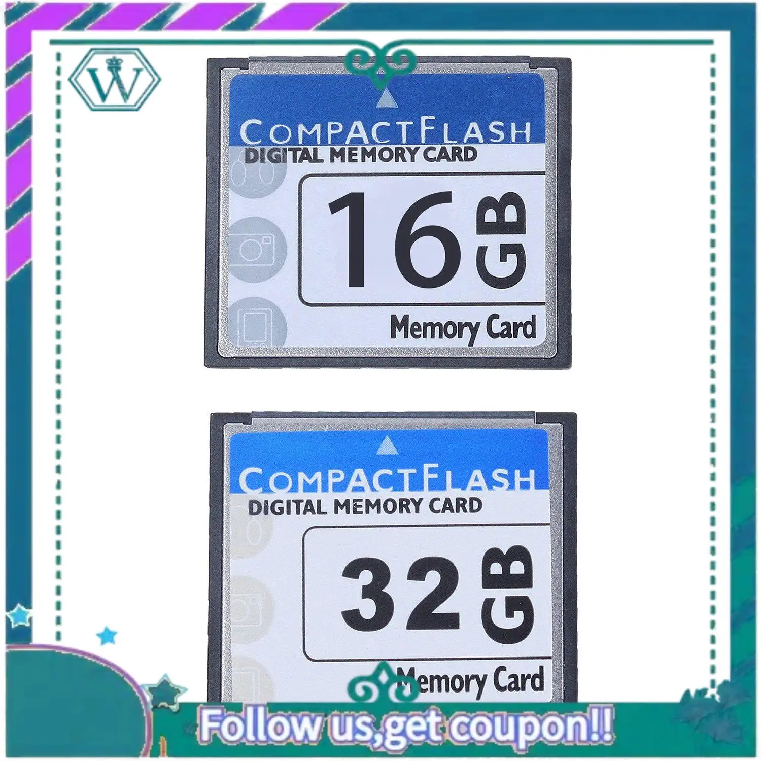 A75Q-2 Pcs Cartão de Memória Flash Compacto Profissional Branco e Azul 16GB e 32GB