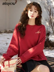 MISHOW Fleece Oversized Sweatshirt Women Winter Crewneck Red Christmas Korean Sweatshirts Pullover Drop Sleeve Top MXC51V0033