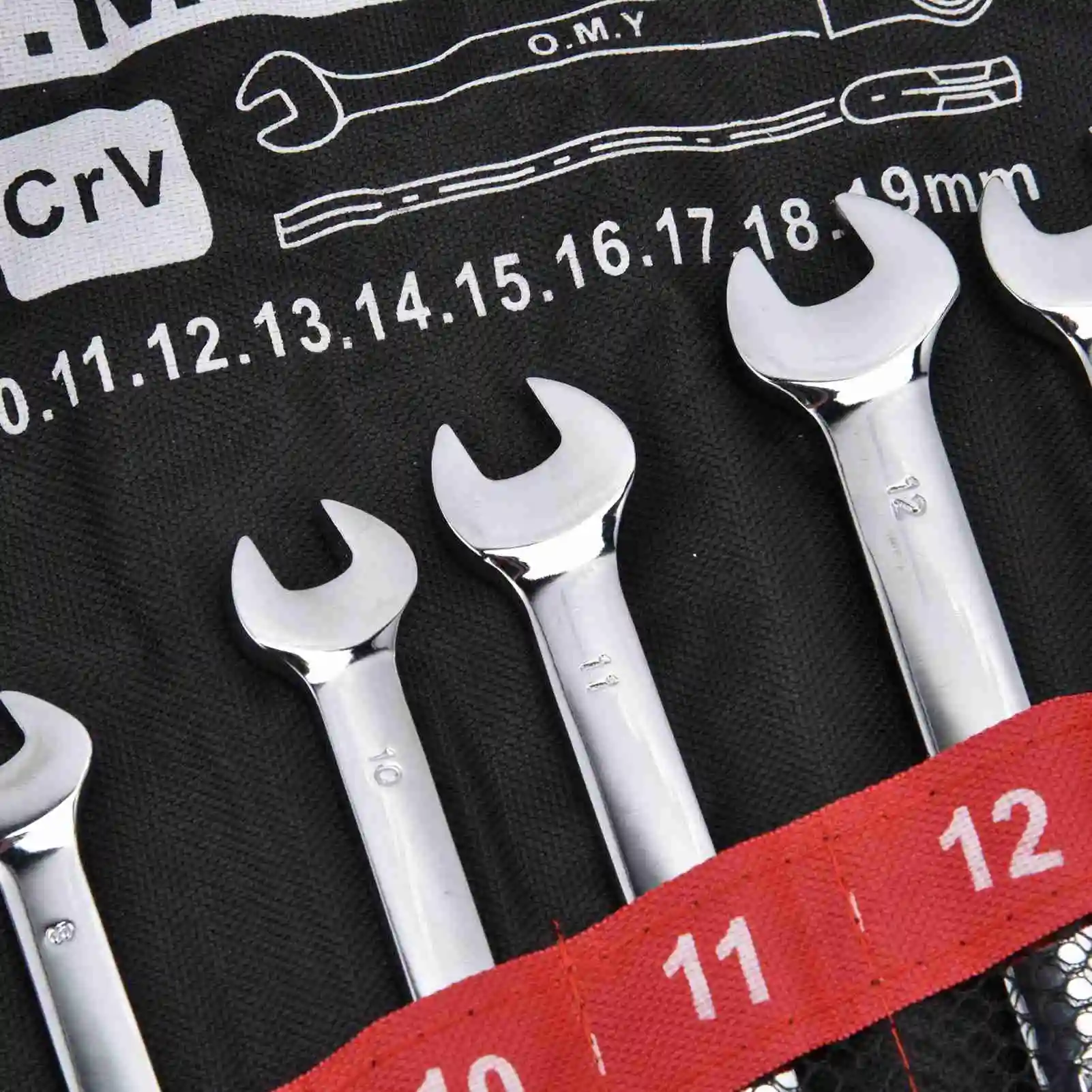 Ratchet Wrench Set Kit Metric Combination Chrome Vanadium Steel 8‑19mm with Storage Bag Manual Tools Ratchet Wrench Set