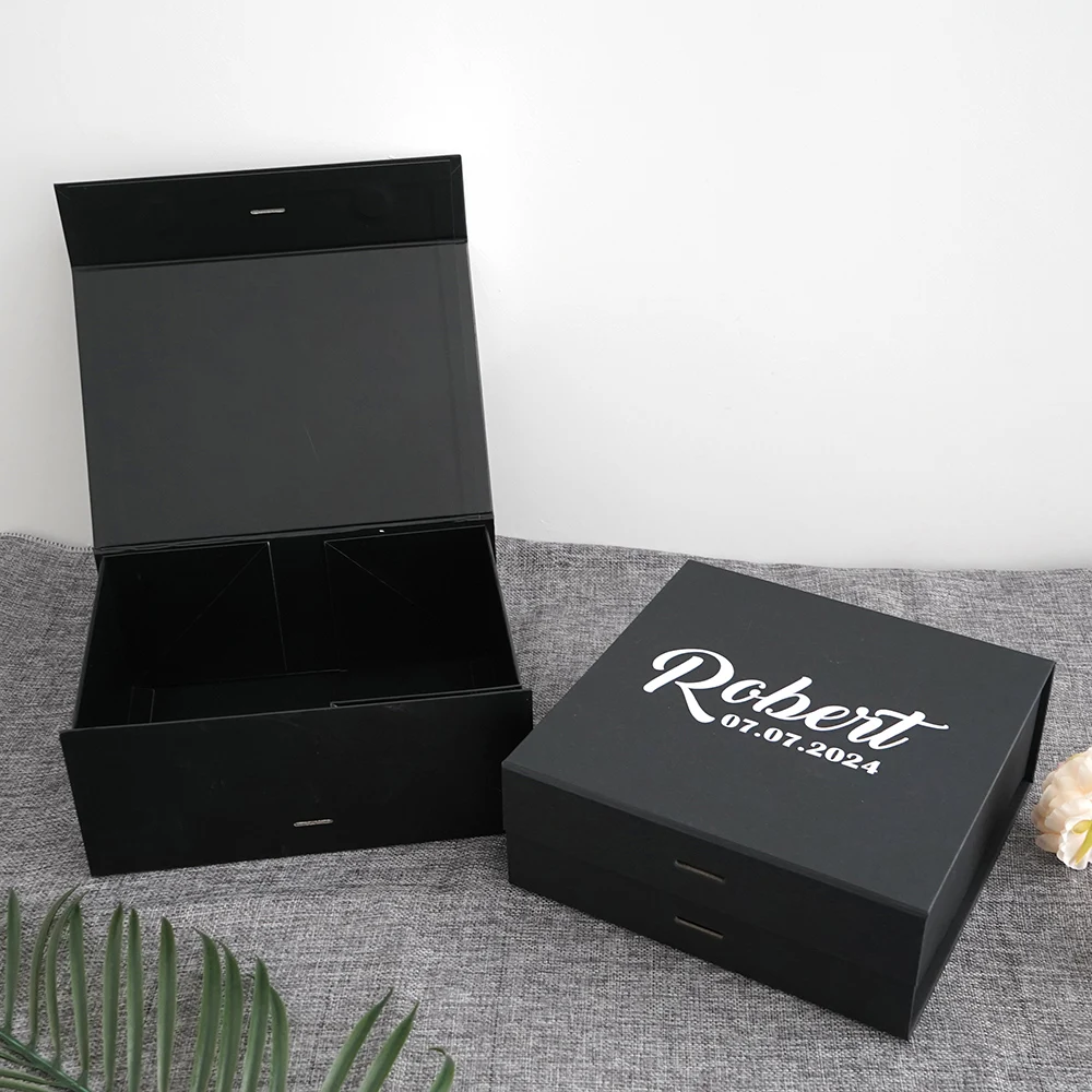 Personalized Black Gift Box Groomsmen/Best Man Empty Gift Box Wedding Bachelor Party Thank You Favors Will You Be My Groomsmen