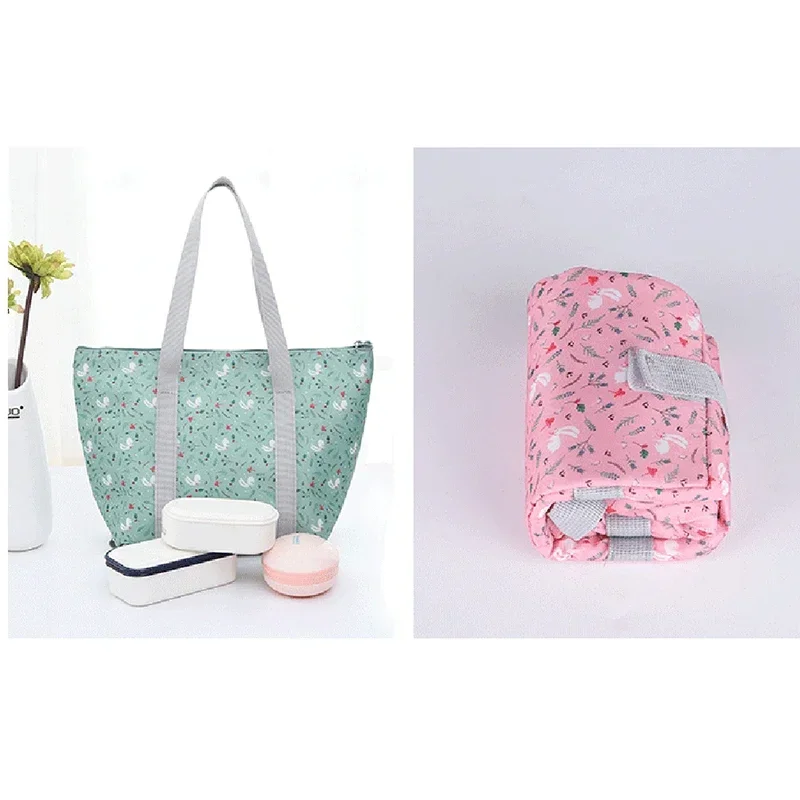 Floral Printing Lunch Bag for Kids Thermal Insulated Lunch Bag for Women Girls Portable Carry Tote Cooler Lunch Insulated Bag