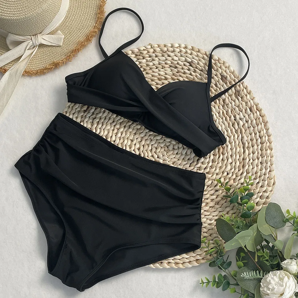 Halter Bikini Set Short Swimsuit Women High Waist Swimwear Female Printed Bathers Swimming Bathing Suit Women Swim Beachwear