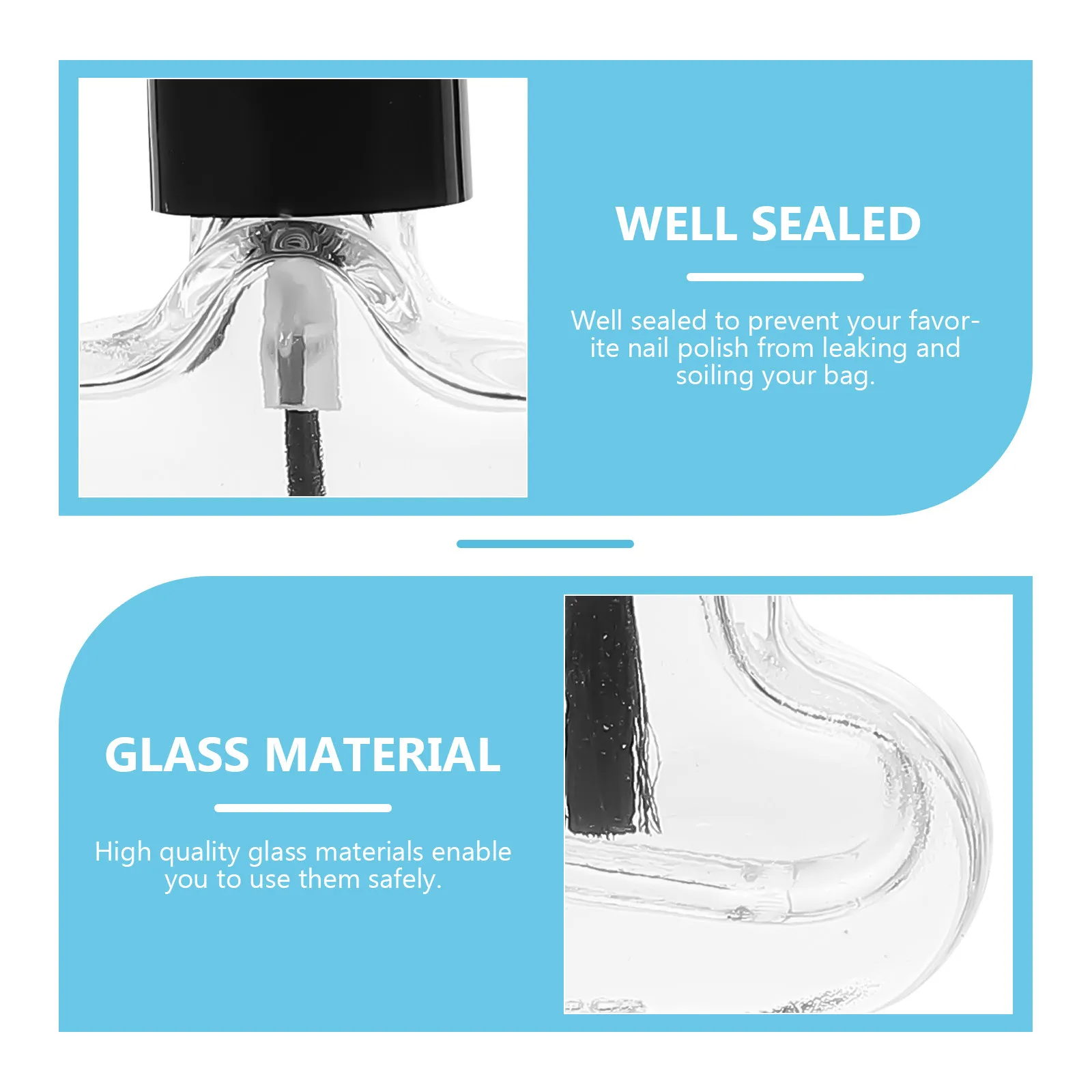 

12Pcs Nail Polish Bottles Refillable Oblate Shaped Leak Proof Containers for Travel Manicure DIY Color Mixing Clear Glass