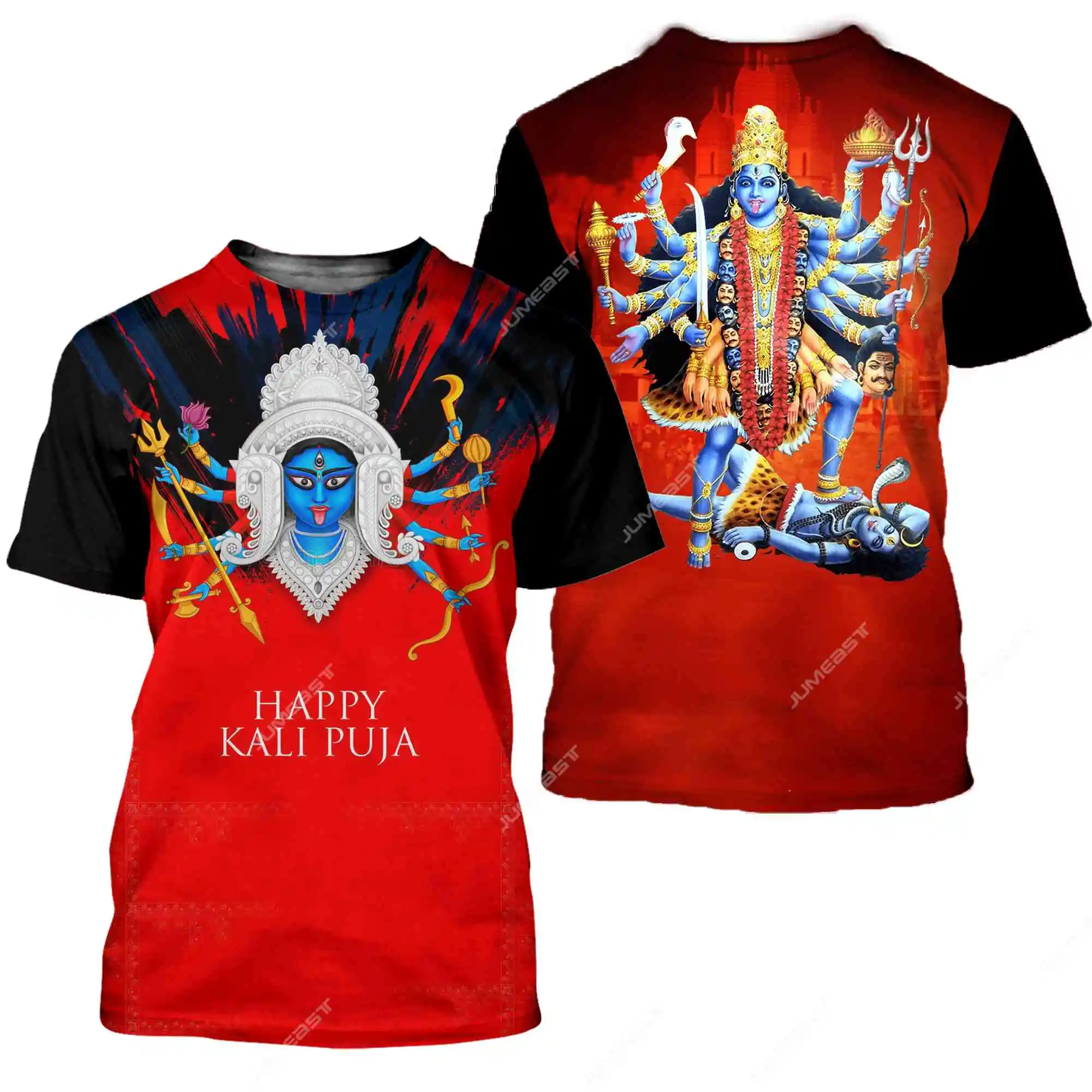 Jumeast Indian Goddess Maa Kali Puja Men T-shirts 3D Printed Diwali Pooja Custom T Shirt Unisex Baggy Fashion Clothing Tee Tops