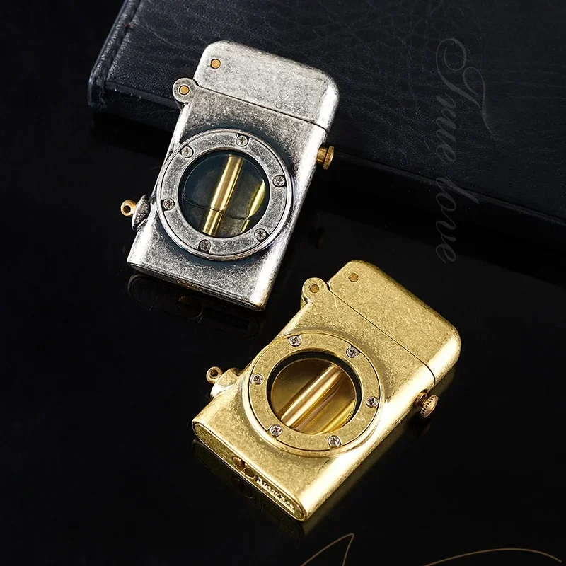 زر واحد طرد الإشعال مفتاح أمان خمر الكيروسين أخف شفافة مستودع النفط ولاعة معدنية الرجال الإبداعية هدية #4