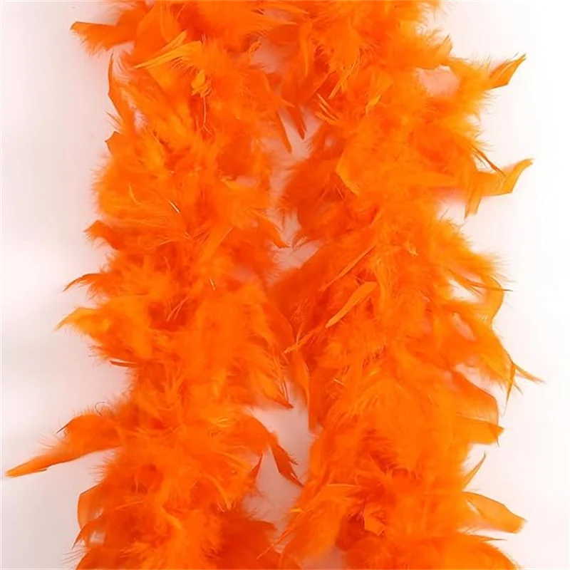 80Gram Orange Dyed Chandelle Feathers Boas Natural Turkey Feather Fringes Strips Boa For Carnival Christmas Dresses Decoration