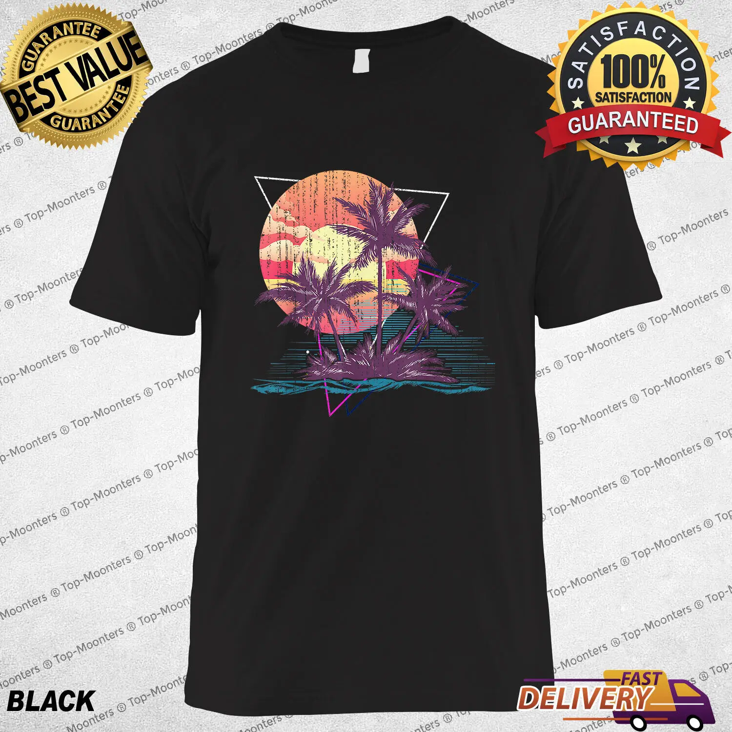 

Retro Palm Trees Beach Sunset Tropical Summer T-Shirt, Summer Family Party Gift