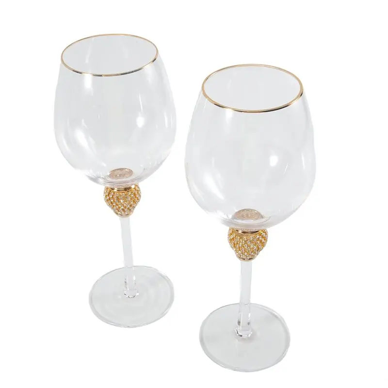 MLGB-Wine Glasses Set 2Pcs Crystal Gold Luster Diamond Embellished Elegant Long Stem Champagne Flutes Cocktail Gift Decoration