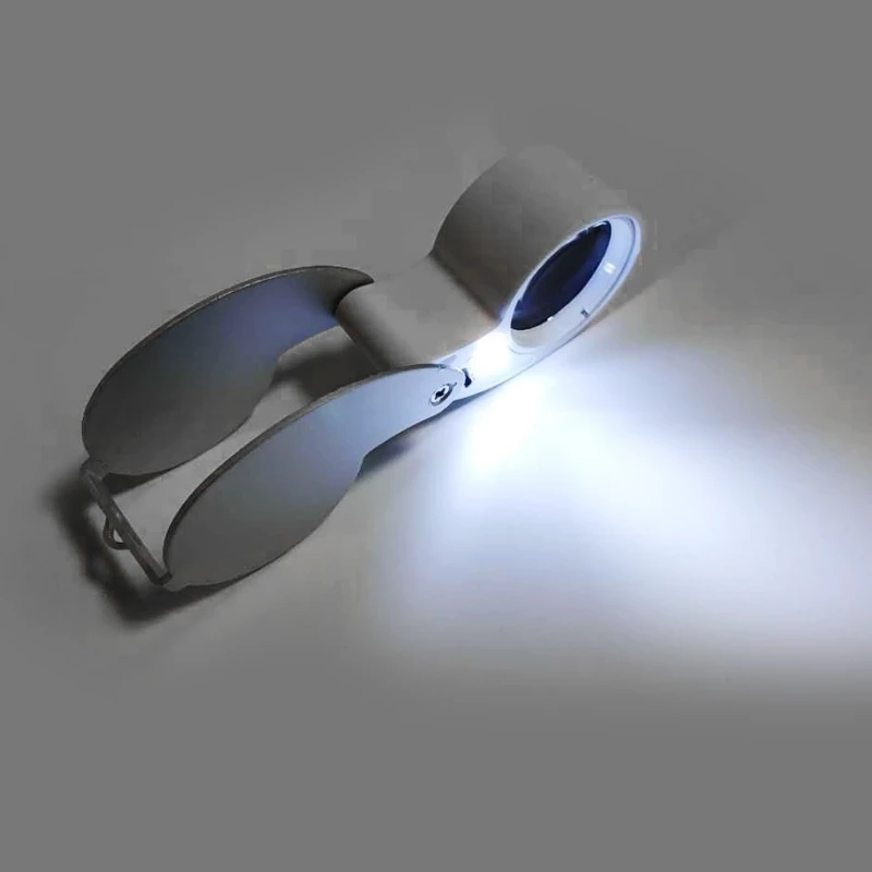 F92C 40X Métal Boucle bijoux illuminée Magrand poche pliant loupe loupe Loupe Loupe pour LED Keychain H