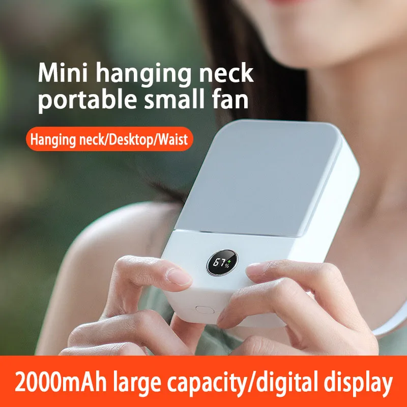 New Lazy Hanging Neck Small Fan Light Hanging Waist USB Charging Portable Mini Desktop Office Home Three-speed Adjustment Mute