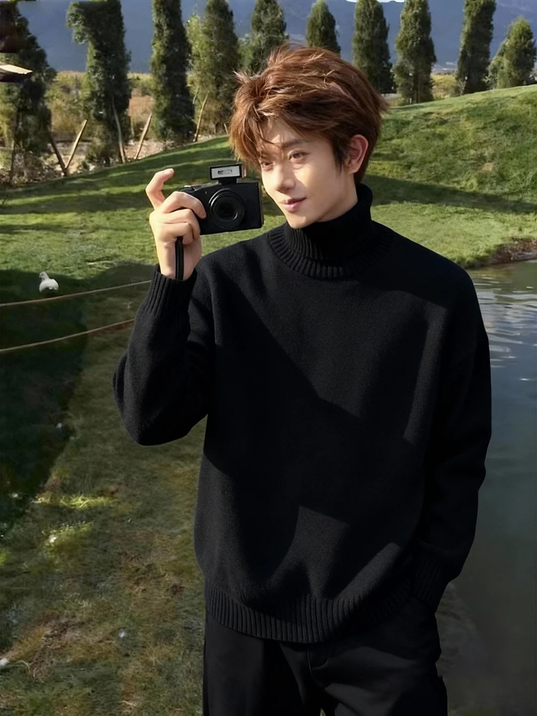 

Мужской теплый зимний свитер с высоким воротником, трикотажный, на флисовой подкладке, мягкий базовый слой, повседневный