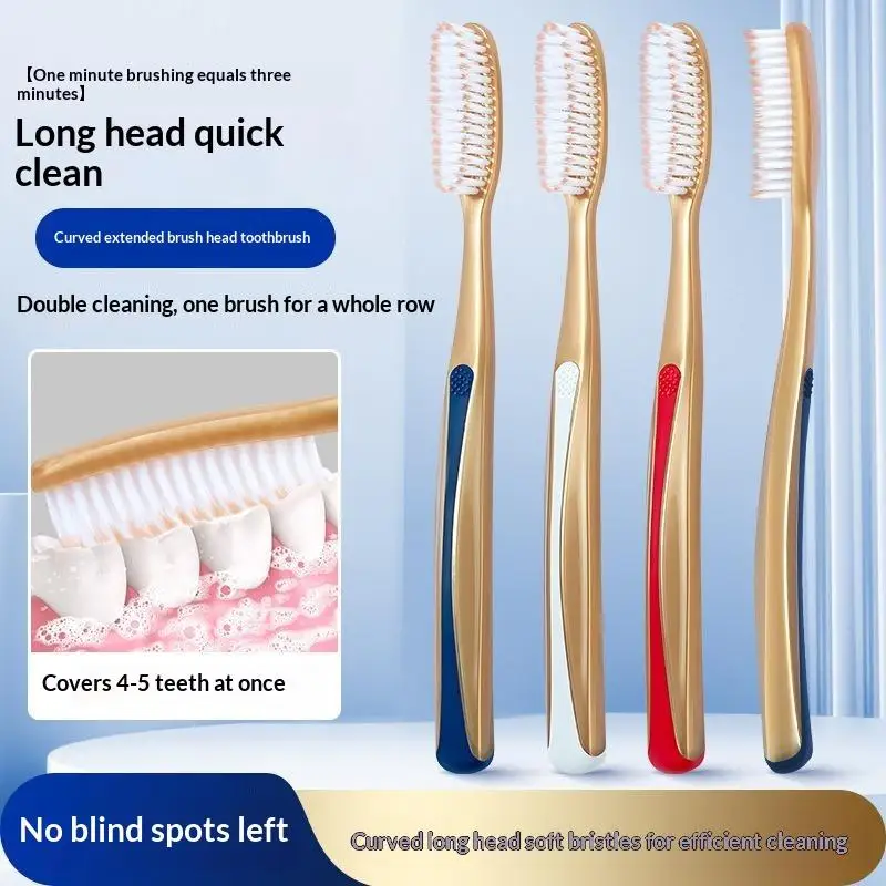 6 Pack Soft Bristle Toothbrushes Extra Long Curved Head Gentle Deep Cleaning Portable for Business Trip Travel Use