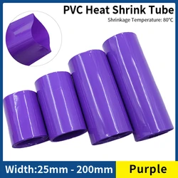 1/10/20M 18650 Lipo Battery PVC Heat Shrink Tube Pack 30 ~ 100mm Insulated Film Wrap Lithium Case Protection Cable Sleeve Purple