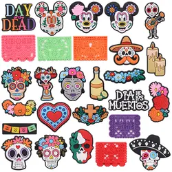 27Pcs Day of the Dead Mexican Style Shoe Charms Skull Mickey Minnie PVC Man Woman Buckle Accessories Fit Holiday Gifts