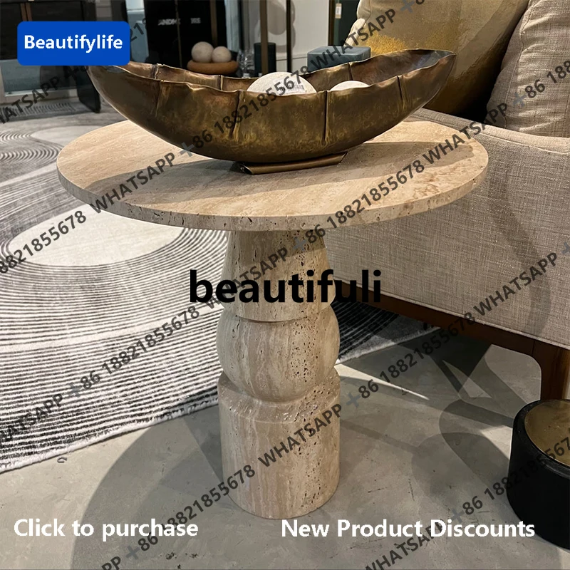 

D183 Ваби Песок Ветер Натуральный Травертин Край Дизайнерский Свет Роскошный Уголок Для Гостиной Креативный Круглый Приставной Столик