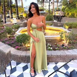 Sumnus Light Green Prom Dresses Beading Spaghetti Straps V Neck Party Dresses Satin Side Slit Sexy Women Prom Gown 2024 Summer