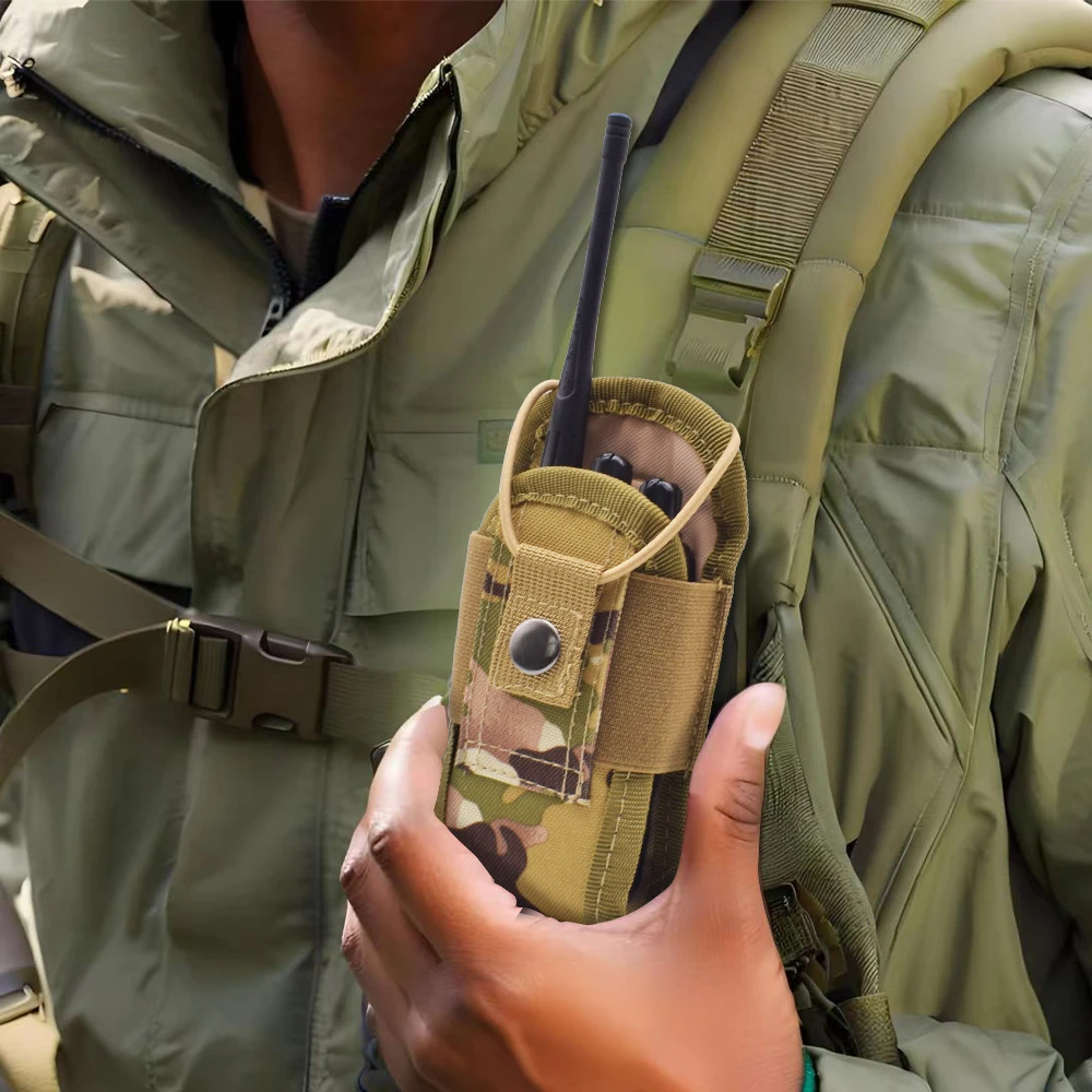 Tactical Molle Walkie Talkie Pouch 600D Oxford Khaki Portable Outdoor Hunting Radio Storage Bag with Phone Holder