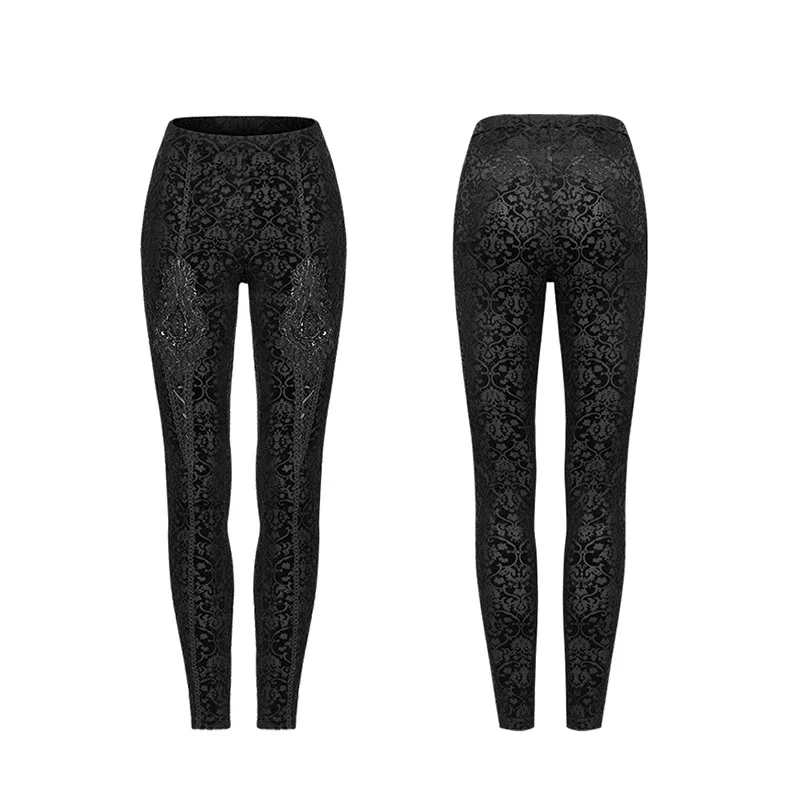 Imagem -05 - Punk Rave Palácio Gótico Feminino Retro Queimar Leggings Flor Uso Diário Ajustável Elástico Banda Magro Delicado Lápis Calças