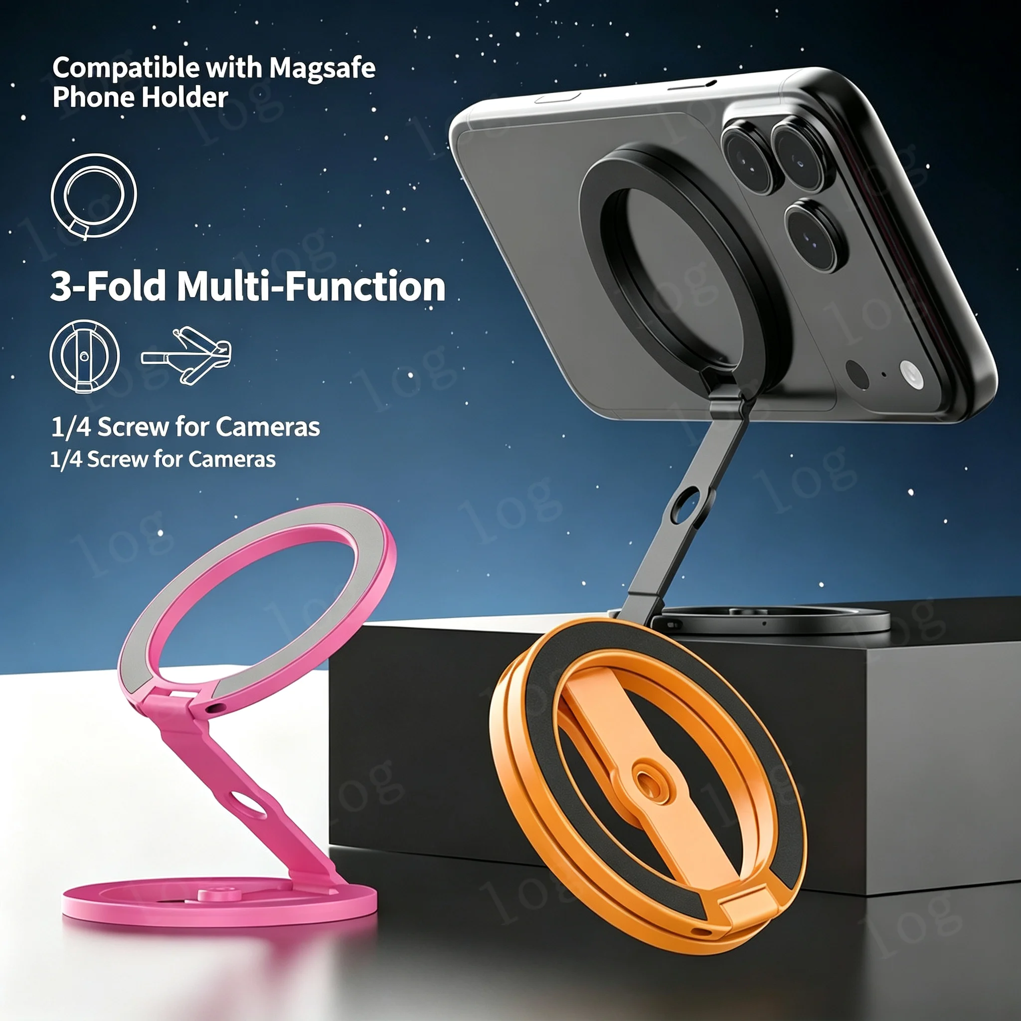 3-Fold For MagSafe Magnetic Phone Holder 1/4 Screw Tripod Mount for Camera Car Desk
