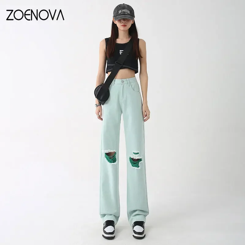 ZOENOVA 2023 Nieuwe Chic Casual Street Hot Girl Sweetheart Fashion Candy Color Wear Con Pantalones Rectos De Pierna Ancha Ras soi