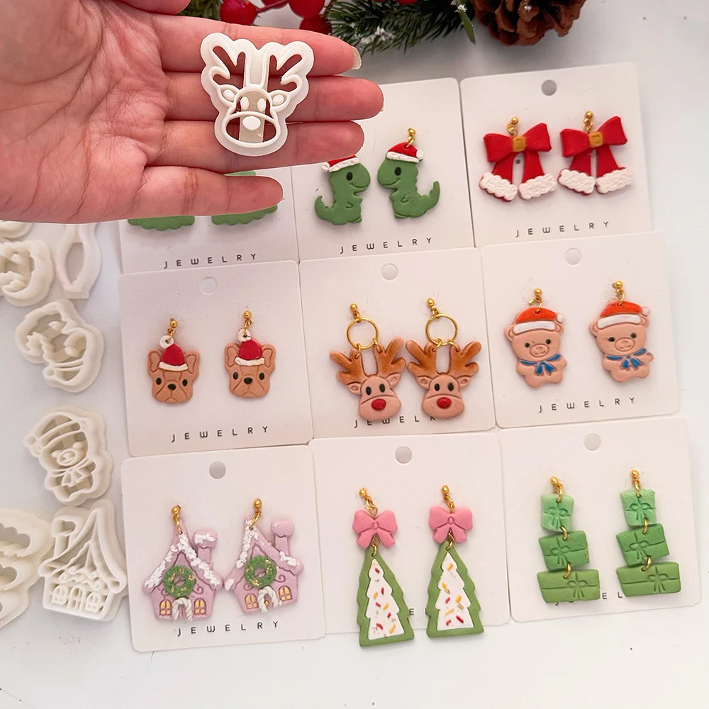 Série de natal moldes/árvores de natal/chapéu/veado moldes de argila diy brincos fazendo moldes de corte de argila ferramentas de argila macia