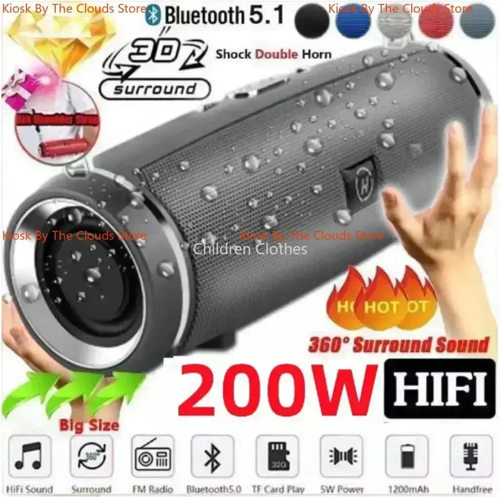 Altavoz portátil inalámbrico con Bluetooth, Subwoofer estéreo, Radio FM, TF, HIFI, resistente al agua, IPX7, para exteriores