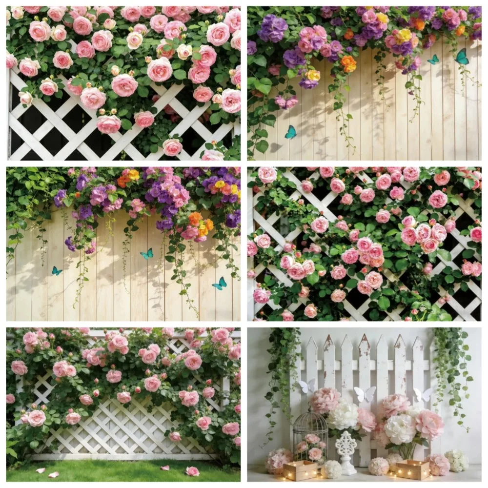 

Rose Lantern Butterfly Flower Garden Theme Photography Backdrop, Wedding Engagement Party Decoration Photography Backdrop Cloth