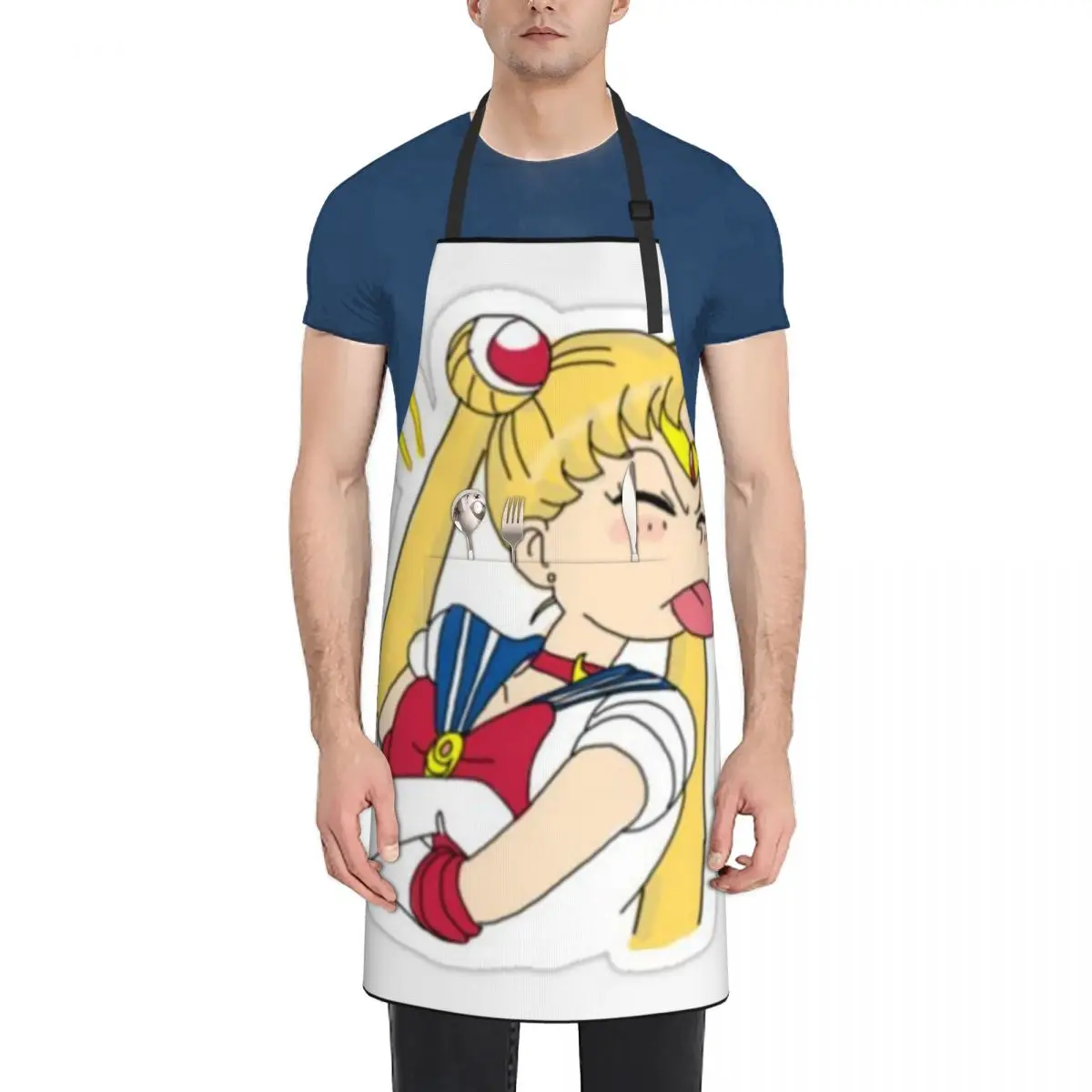 

SAILOR-MOON~ Fashion Dacron Kitchen Apron for Women Men Pinafore Cleaning Tools Custom Apron Birthday Gift