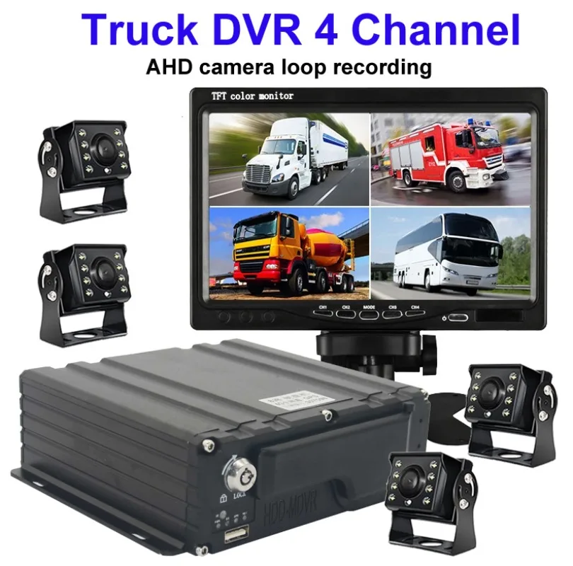 

10.1 inch Truck DVR 4 Channel Registrar Driving recorder Backup Camera AHD Night Vision Rear View Monitor 12-36V