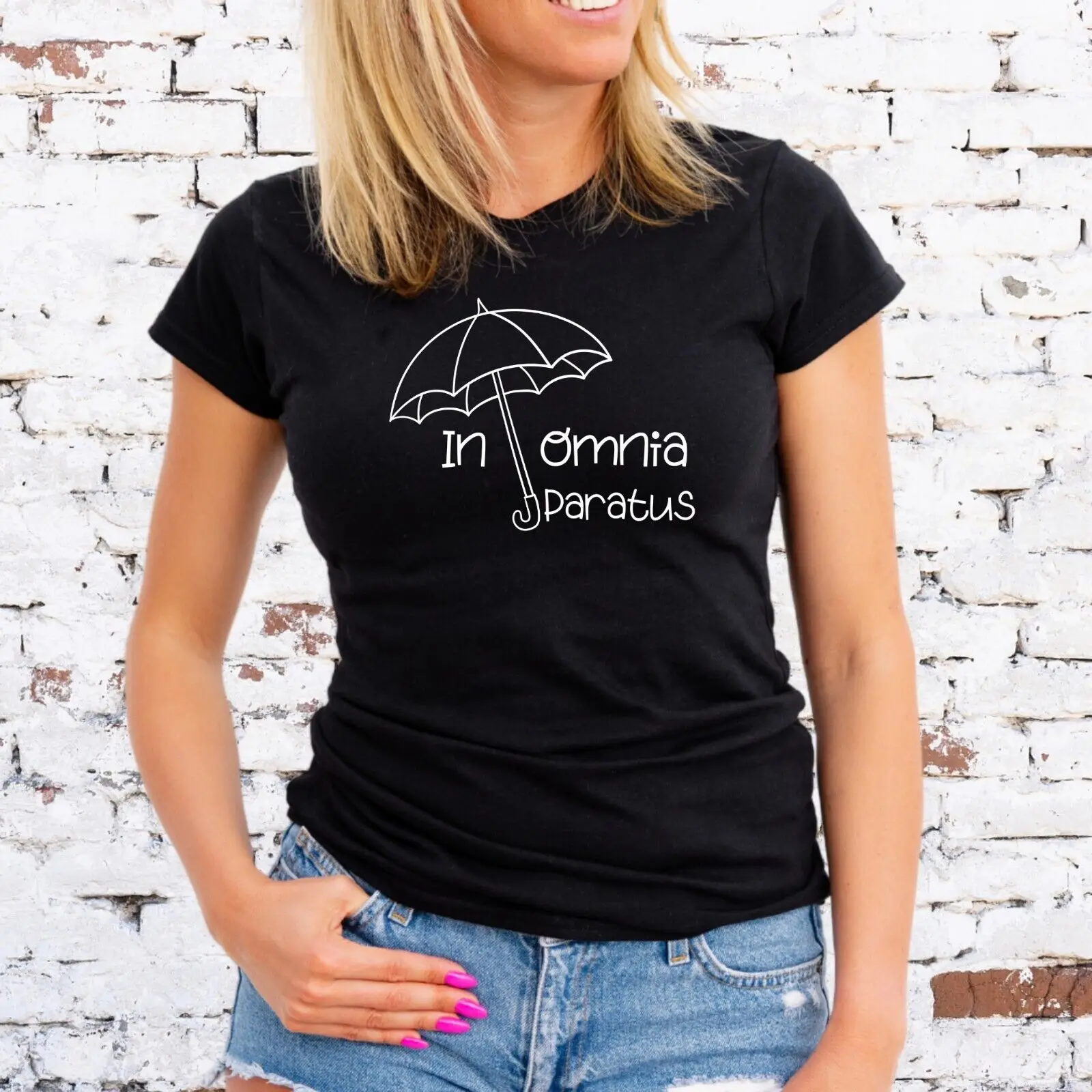 'IN OMNIA PARATUS' T-SHIRT, GILMORE GIRLS, WHITE, (DESIGN#2) Unisex/Lady Fit