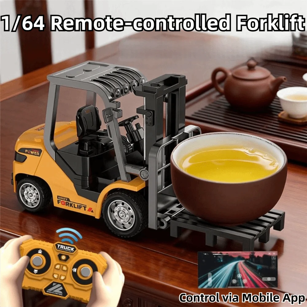 Alloy 1/64 Remote-controlled Forklift Collection Mini Engineering Vehicle Boys Gift Rechargeable Tabletop Toys Model