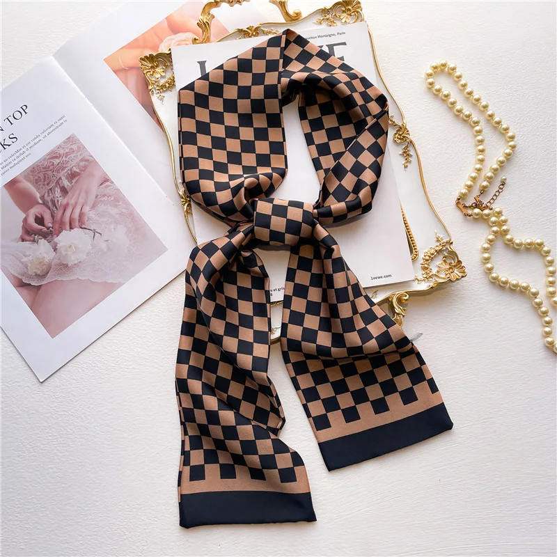 Fashion Women Luxury Print Silk Ribbon Female Foulard Floral Headband Neck Suit Scarf Hair Band Kerchief Neckerchief Accessories